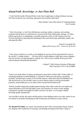 Truth, Knowledge, Or Just Plain Bull: How To Tell The Difference : A Handbook of Practical Logic and Clear Thinking