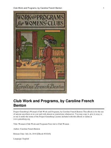 Woman's Club Work and Programs: First Aid to Club Women