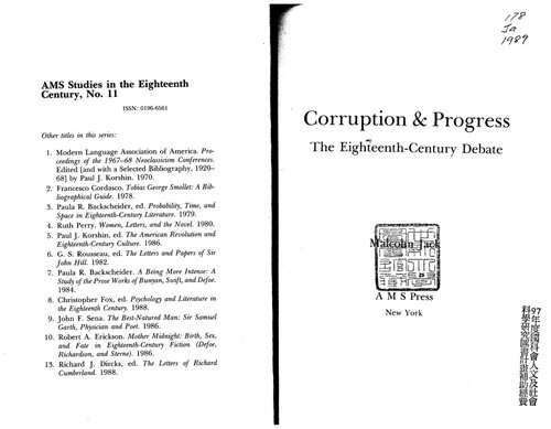Corruption & Progress: The Eighteenth-Century Debate (Ams Studies in the Eighteenth Century)