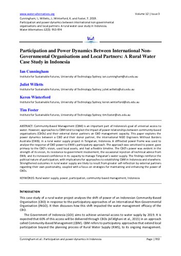 Participation and Power Dynamics Between International Non-Governmental Organisations and Local Partners: A Rural Water Case Study in Indonesia