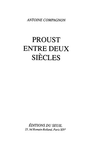 Proust entre deux siècles