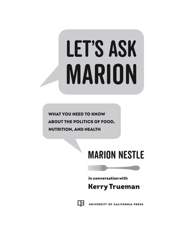 Let's Ask Marion: What You Need to Know about the Politics of Food, Nutrition, and Health