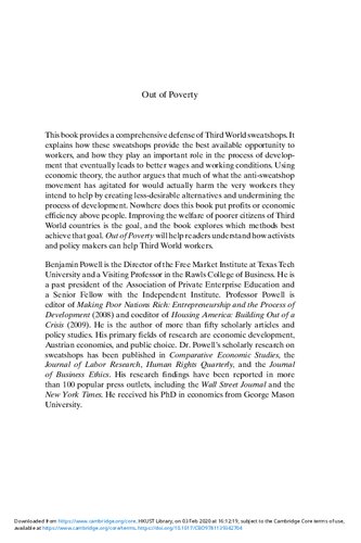 Out of Poverty: Sweatshops in the Global Economy