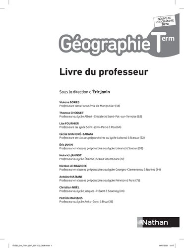 Géographie Terminale : Livre du professeur