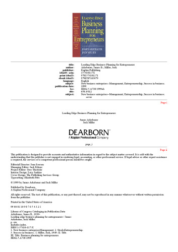 Leading Edge Business Planning for Entrepreneurs: Develop Your Vision, Utilize Technology, Obtain Venture Capital, Leverage Your Growth