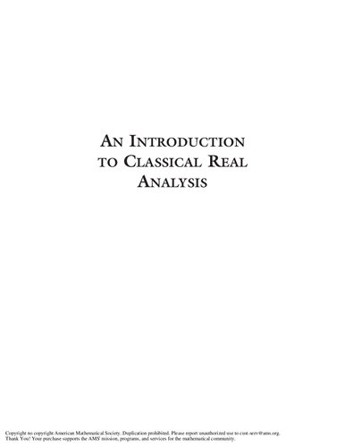 An Introduction to Classical Real Analysis