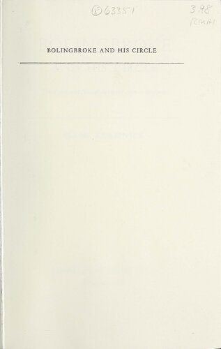 Bolingbroke and His Circle: The Politics of Nostalgia in the Age of Walpole