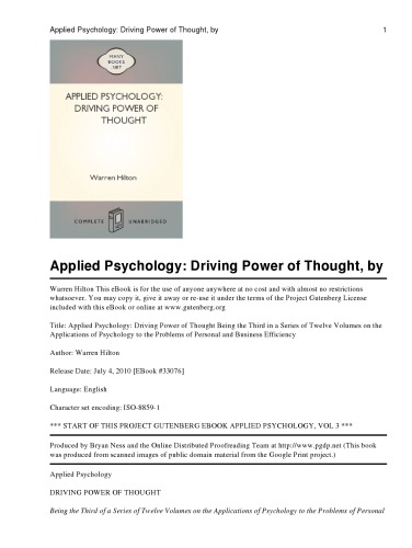 Driving power of thought: being the third of a series of twelve volumes on the applications of psychology to the problems of personal and business efficiency