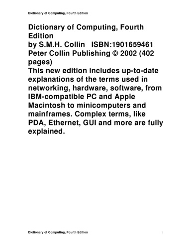 Dictionary of Computing: Over 10,000 terms clearly defined