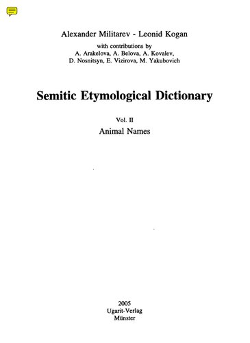Semitic Etymological Dictionary. Vol. 2. Animal Names