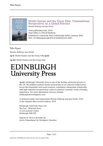 World cinema and the essay film : transnational perspectives on a global practice