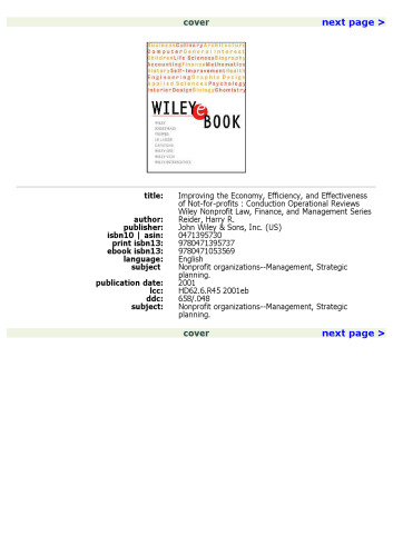 Improving the Economy, Efficiency, and Effectiveness of Not-for-Profits: Conducting Operational Reviews