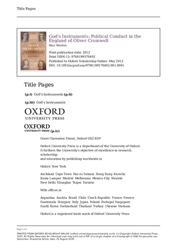 God's instruments: political conduct in the England of Oliver Cromwell /