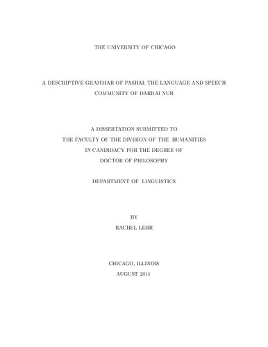 A Descriptive Grammar of Pashai: The Language of Speech and Language Community of Darrai Nur