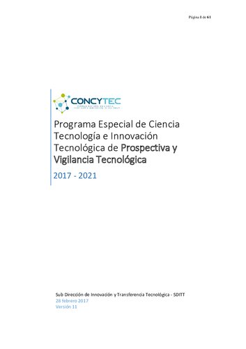 Programa Especial de Ciencia Tecnología e Innovación Tecnológica de Prospectiva y Vigilancia Tecnológica 2017 - 2021
