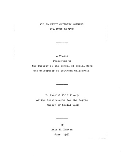 Aid to Needy Children mothers who went to work