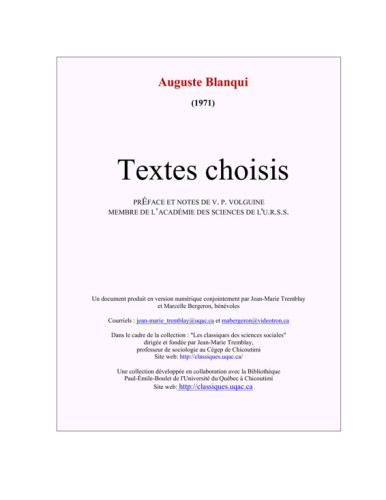 Auguste Blanqui: textes choisis