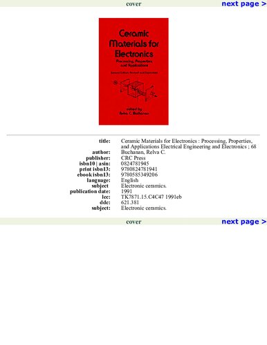 Ceramic Materials for Electronics: Processing, Properties, and Applications