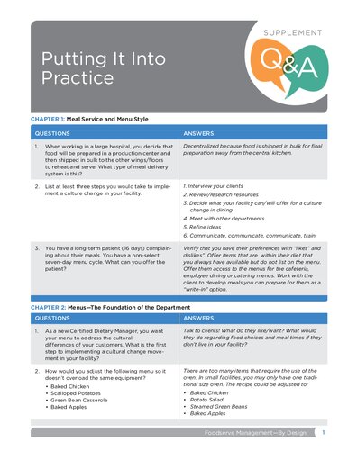 FSM Putting it Into Practice Answer Guide -  Foodserve Management—By Design