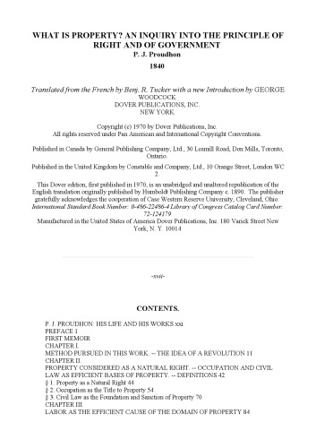 What is property?: an inquiry into the principle of right and of government