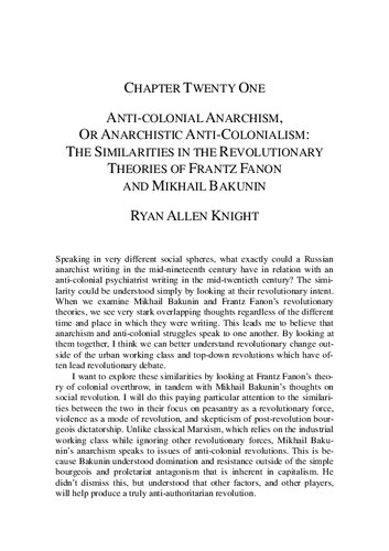Anti-colonial Anarchism, Or Anarchistic Anti-Colonialism: The Similarities in the Revolutionary Theories of Frantz Fanon and Mikhail Bakunin