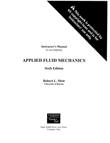 Instructor’s Manual (Solutionary) Applied Fluid Mechanics