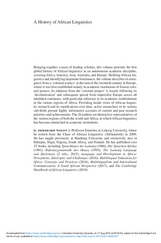 A History of African Linguistics