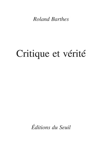 Critique et Vérité
