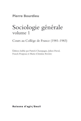 Sociologie générale vol. 1