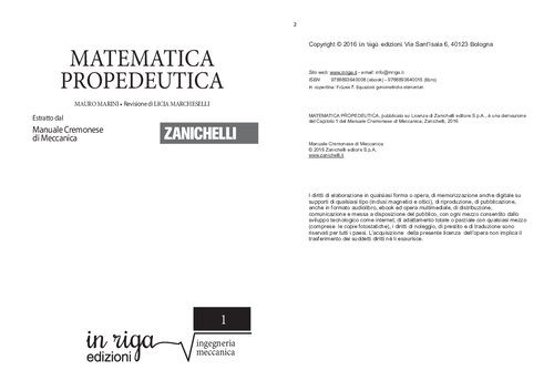 Matematica propedeutica: Mauro Marini - Revisione di Licia Marcheselli - Estratto dal Manuale Cremonese di Meccanica Zanichelli: Volume 1
