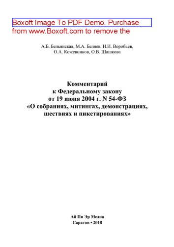 Комментарий к Федеральному закону от 19 июня 2004 г. N 54-ФЗ «О собраниях, митингах, демонстрациях, шествиях и пикетированиях»