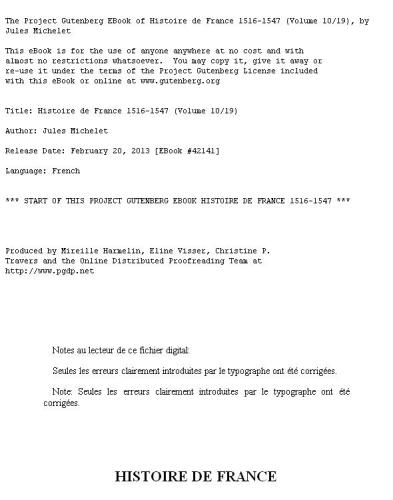 Histoire de France 1516-1547 (Volume 10/19)