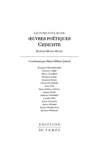 Oeuvres poétiques, Gedichte, Rainer Maria Rilke