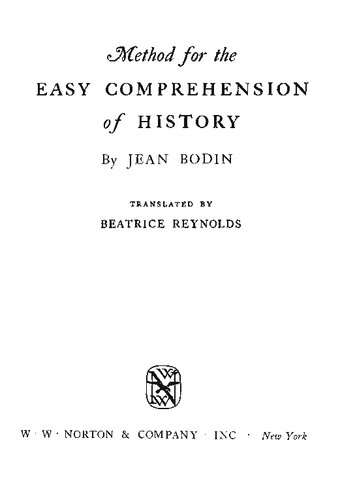 Method for the Easy Comprehension of History [Methodus ad facilem historiarum cognitionem]