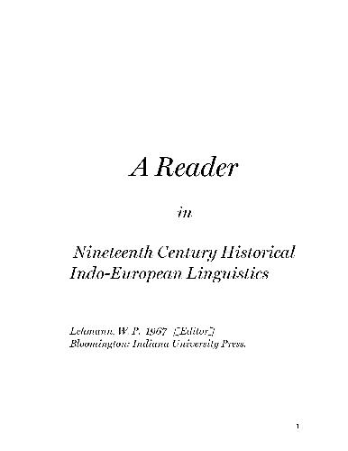 A Reader in Nineteenth Century Historical Indo-European Linguistics