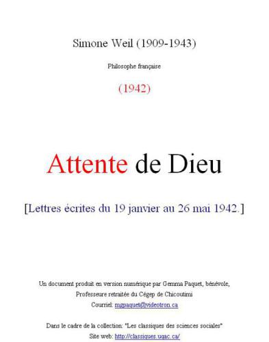 Awaiting god: a new translation of attente de dieu and lettre a un religieux
