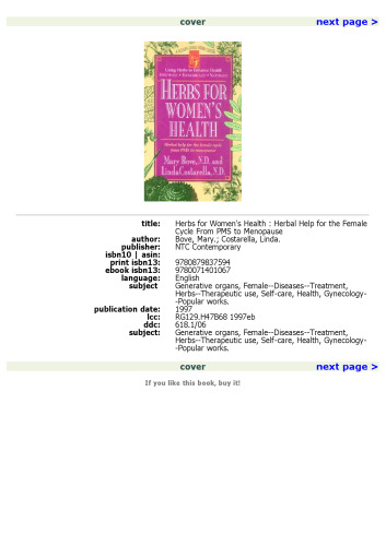 Herbs for Women's Health: Herbal Help for the Female Cycle from PMS to Menopause