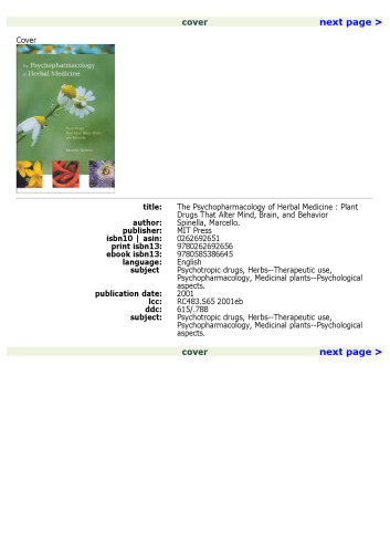 The  Psychopharmacology of Herbal Medicine: Plant Drugs That Alter Mind, Brain, and Behavior