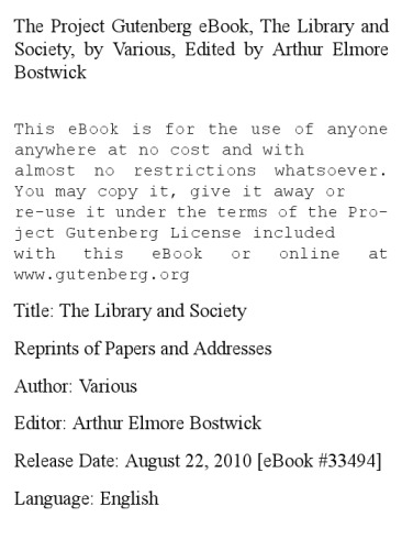 The library and society: reprints of papers and addresses