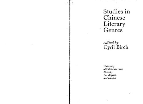 Studies in Chinese Literary Genres