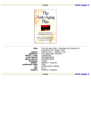 The Anti-Aging Plan: Strategies and Recipes for Extending Your Healthy Years