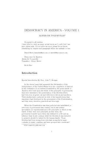 On Democracy in America: Volume 1