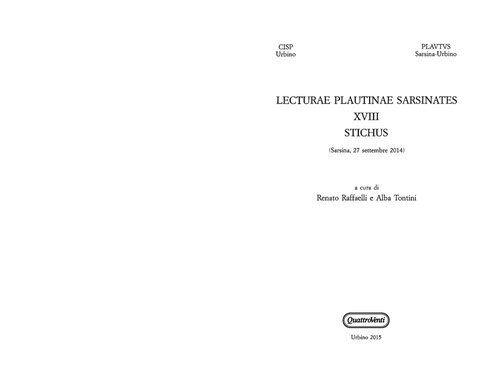 Lecturae Plautinae Sarsinates 18: Stichus (Sarsina, 27 settembre 2014)