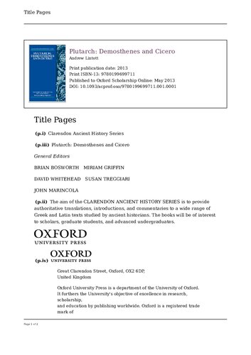 Plutarch: Demosthenes and Cicero