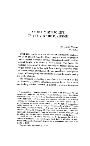 An Early Syriac Life of Maximus the Confessor