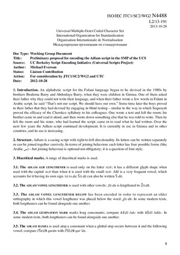 Preliminary proposal for encoding the Adlam script in the SMP of the UCS