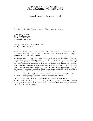 Bayesian Methods For Neural Networks - Theory and Application