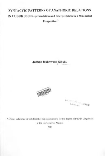 Syntactic patterns of anaphoric relations in Lubukusu: representation and interpretation in a minimalist perspective