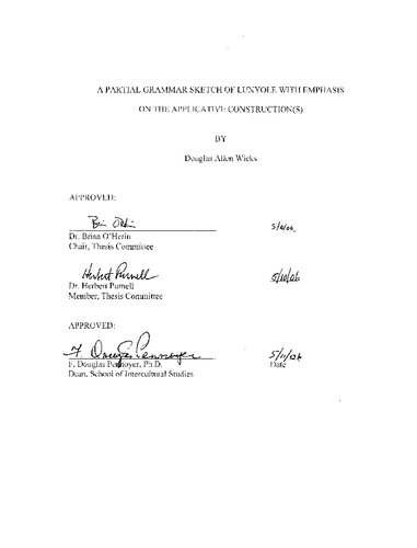 A partial grammar sketch of Lunyole with emphasis on the applicative construction(s)