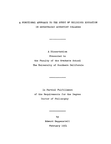 A functional approach to the study of religious education in Seventh-day Adventist colleges